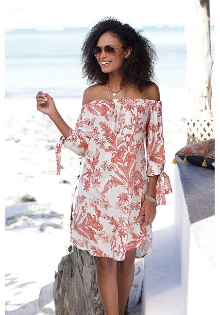 LASCANA Women's Off Shoulder Floral Dress: Red Multi / 4