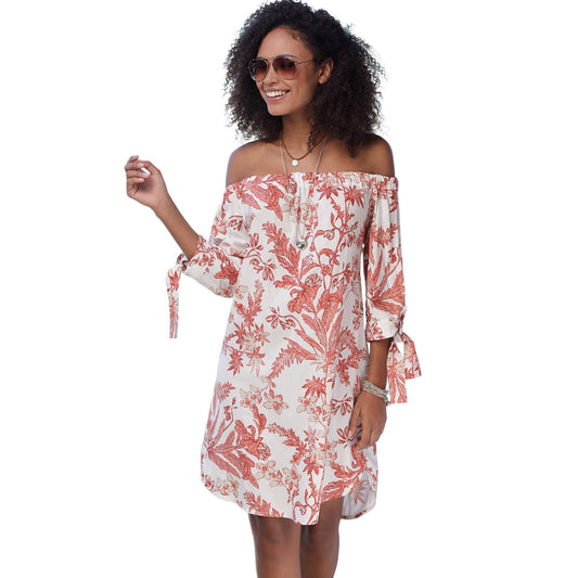 LASCANA Women's Off Shoulder Floral Dress: Red Multi / 2