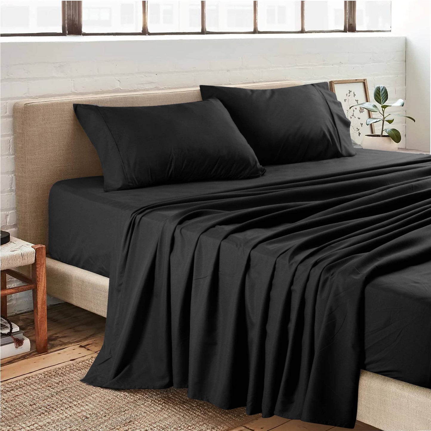 Soft Brushed Microfiber Deep Pocket Sheet Set - 4 Piece Set: Beige / Queen