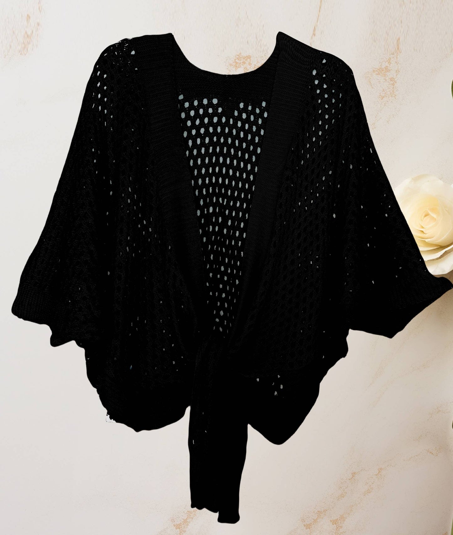 JC063344 Eyelet Open-Knit Metallic Cardigan with Front Tie: Mocha