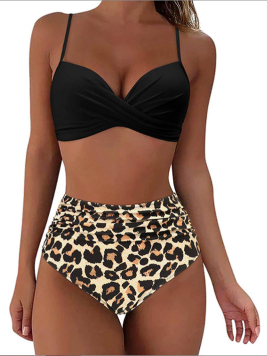 Split High Waist Sexy Swimsuit: Black / XL