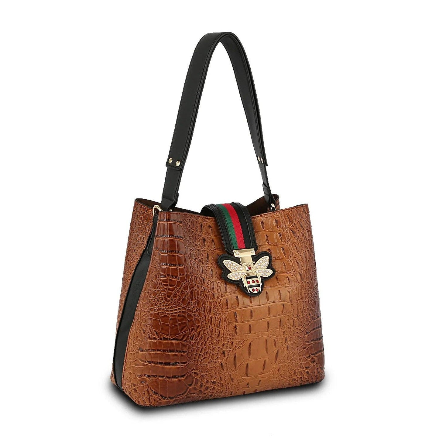 DS0673 FASHION CROCO BEE STRIPE HOBO HANDBAG: RED