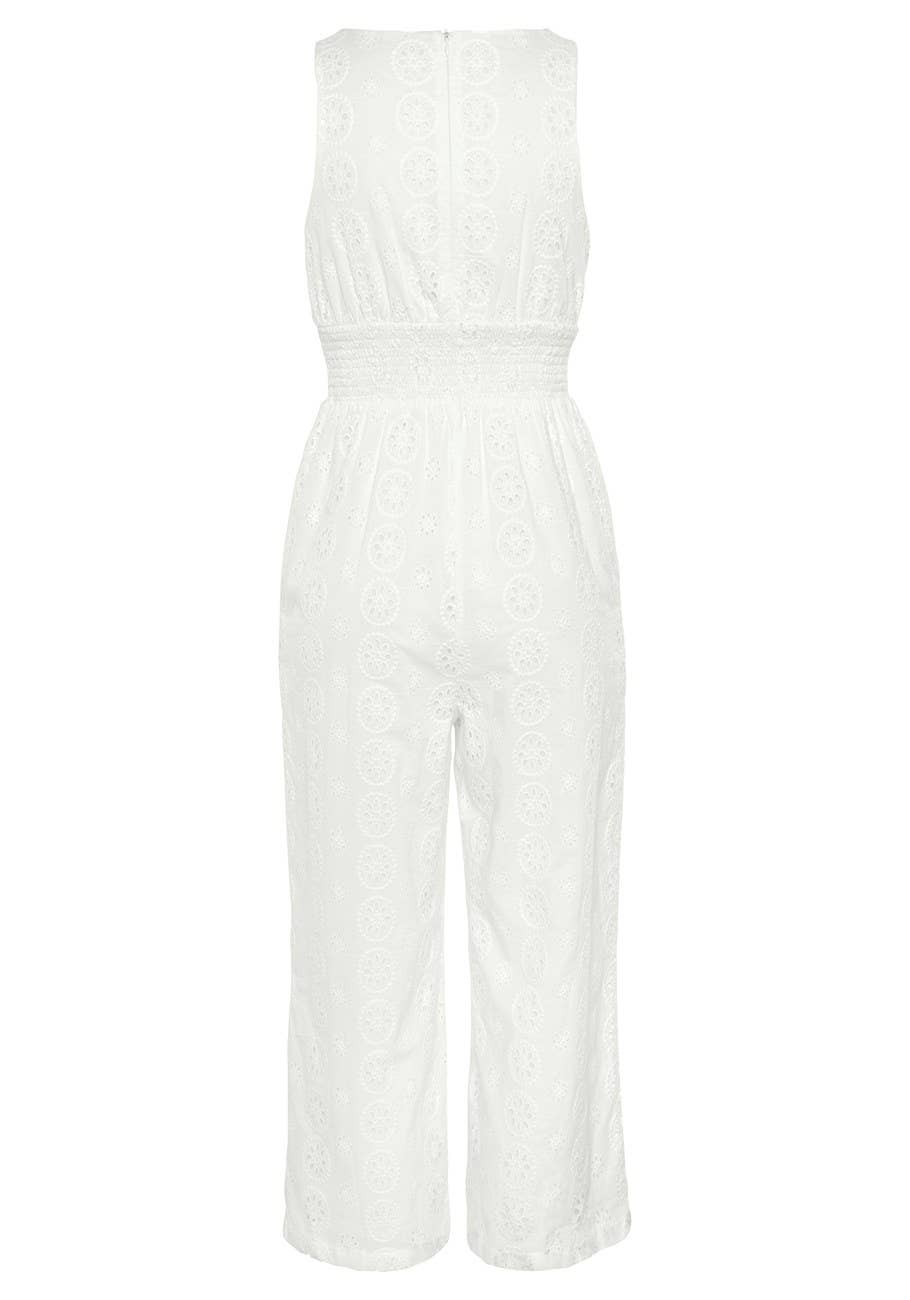 LASCANA Women's Sleeveless Eyelet Jumpsuit: White / 6
