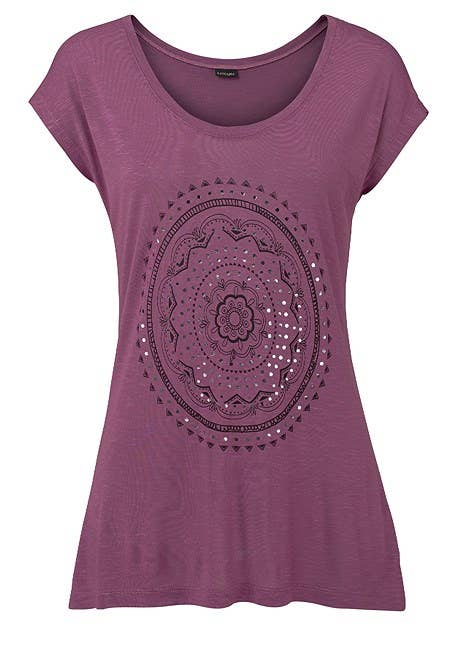 LASCANA Women's Mosaic Boho Print Top: Smokey Blue / 4/6