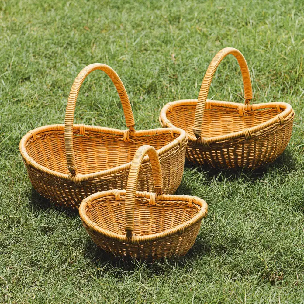 Classic Handcrafted Rattan Basket with foldable handle: Large