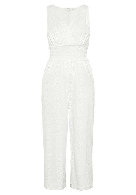 LASCANA Women's Sleeveless Eyelet Jumpsuit: White / 8