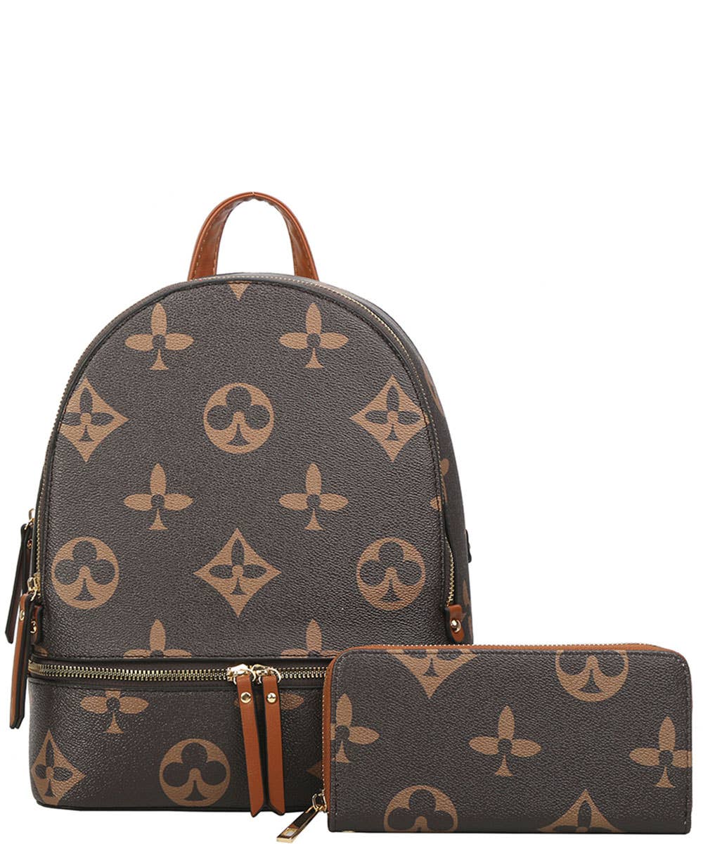 2in1 Print Zipper Backpack With wallet Set DH-7285-W : White
