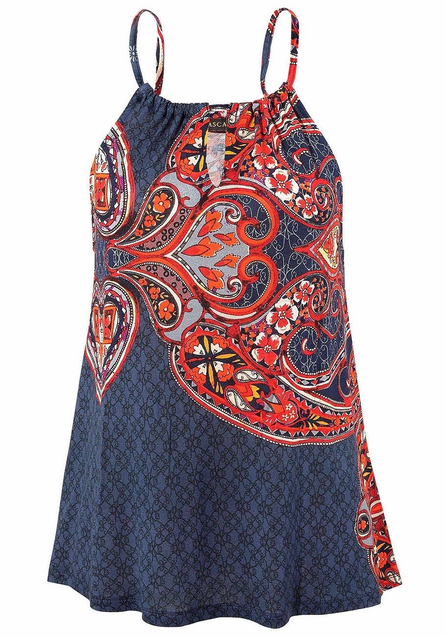 LASCANA Women's Sleeveless Keyhole Detail Top: Red & Navy / 4/6