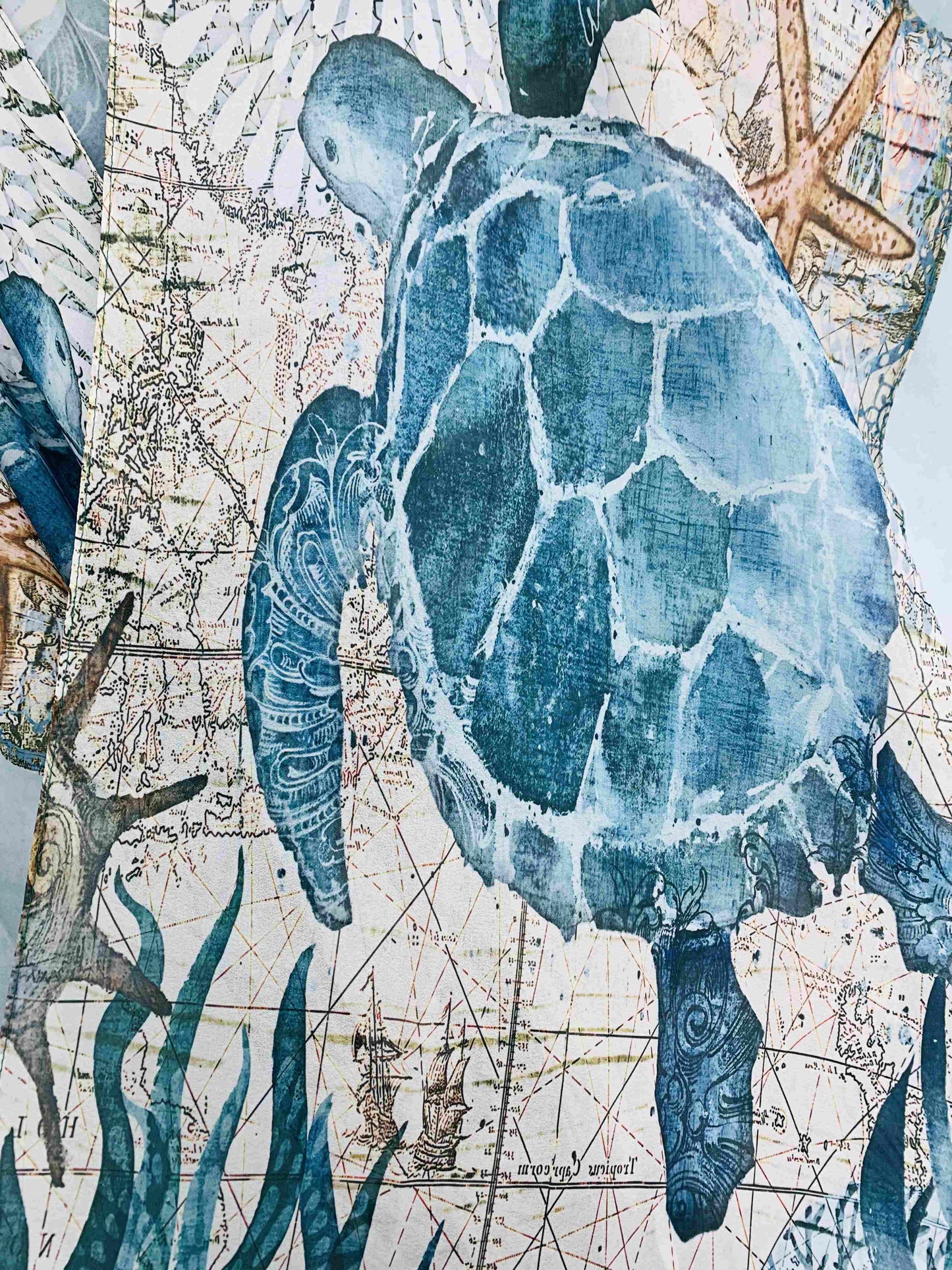 JC070960 Blue-Multi Sea Turtle Kimono