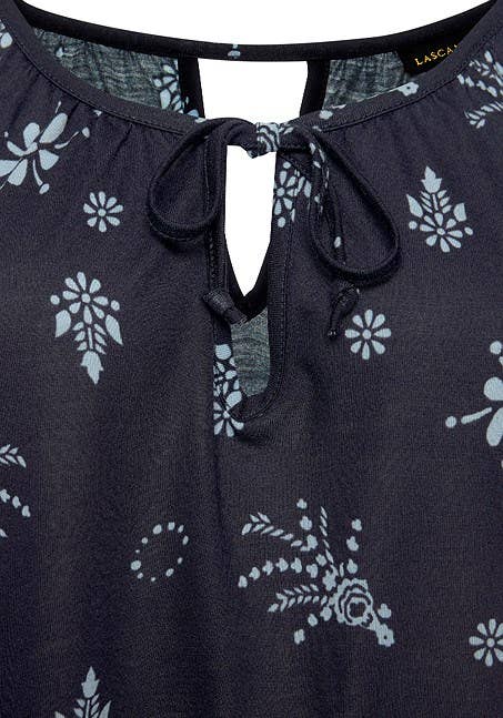 LASCANA Women's Ruffle Sleeve Print Top: Navy Printed / 12/14