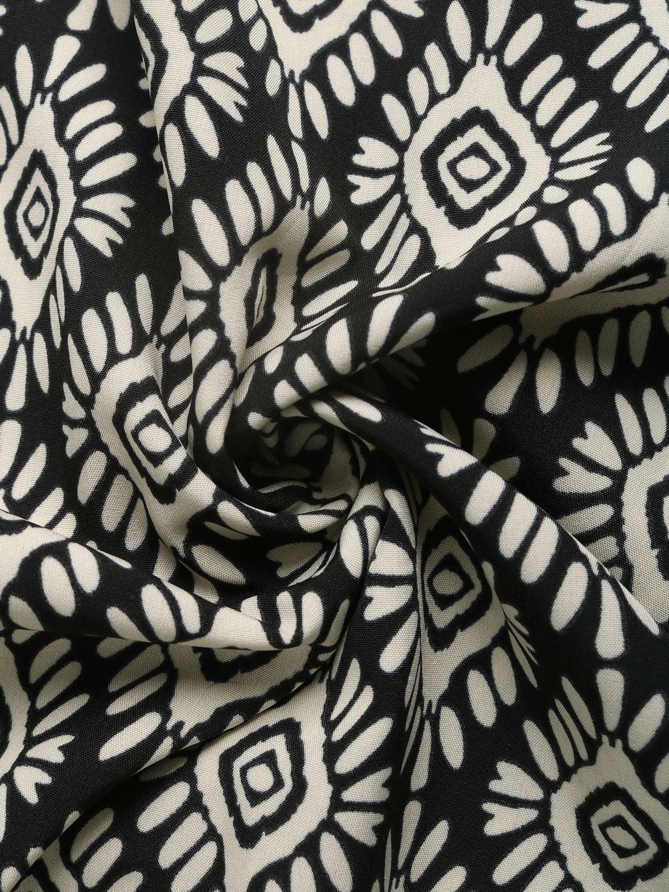 Women's Bohemian Print Smocked Strapless Jumpsuit: Black / 100%Polyester / XL