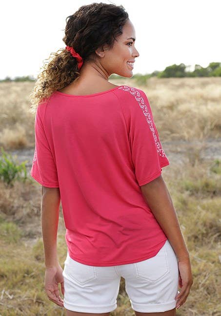 LASCANA Women's Cold Shoulder Print Top: White & Red / 0/2
