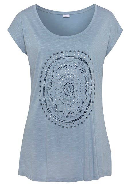 LASCANA Women's Mosaic Boho Print Top: Smokey Blue / 4/6