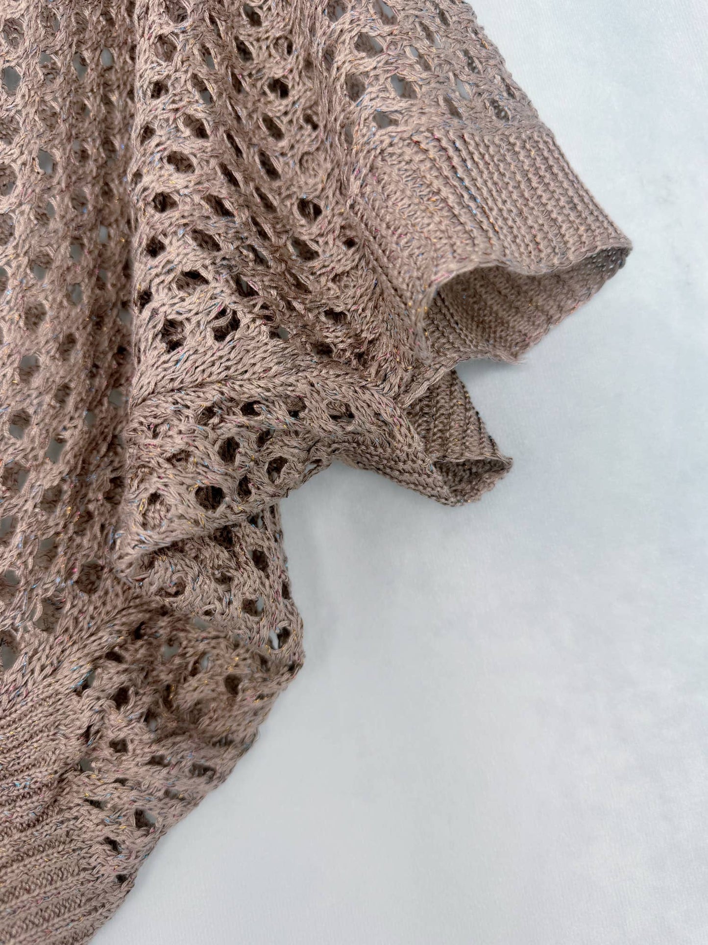 JC063344 Eyelet Open-Knit Metallic Cardigan with Front Tie: Black