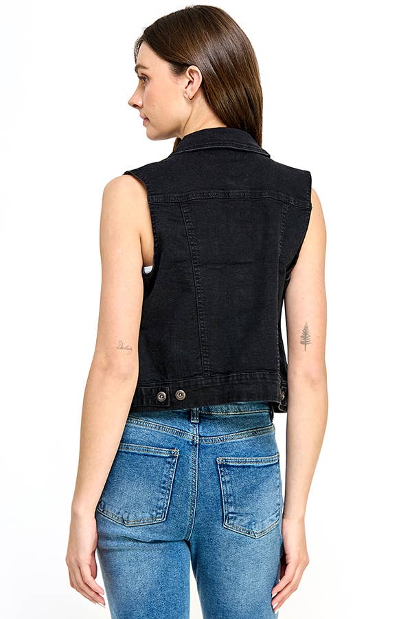 Women's Spandex Denim Vest: MEDIUM / 98% Cotton 2% Spandex / S-M-L-XL(1-2-2-1)6pcs/pack