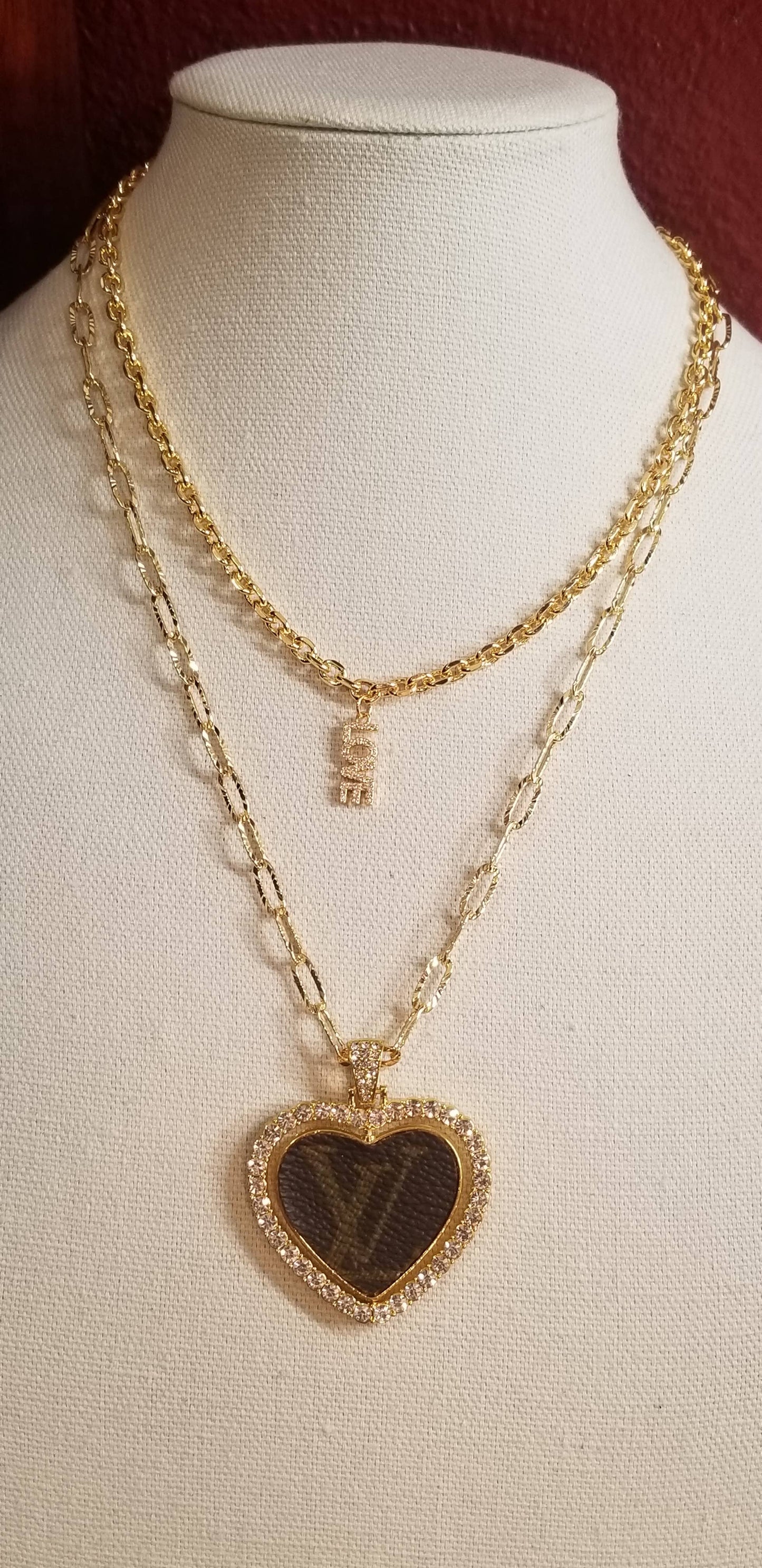 Authentic upcycled double sided heart LV & GG
