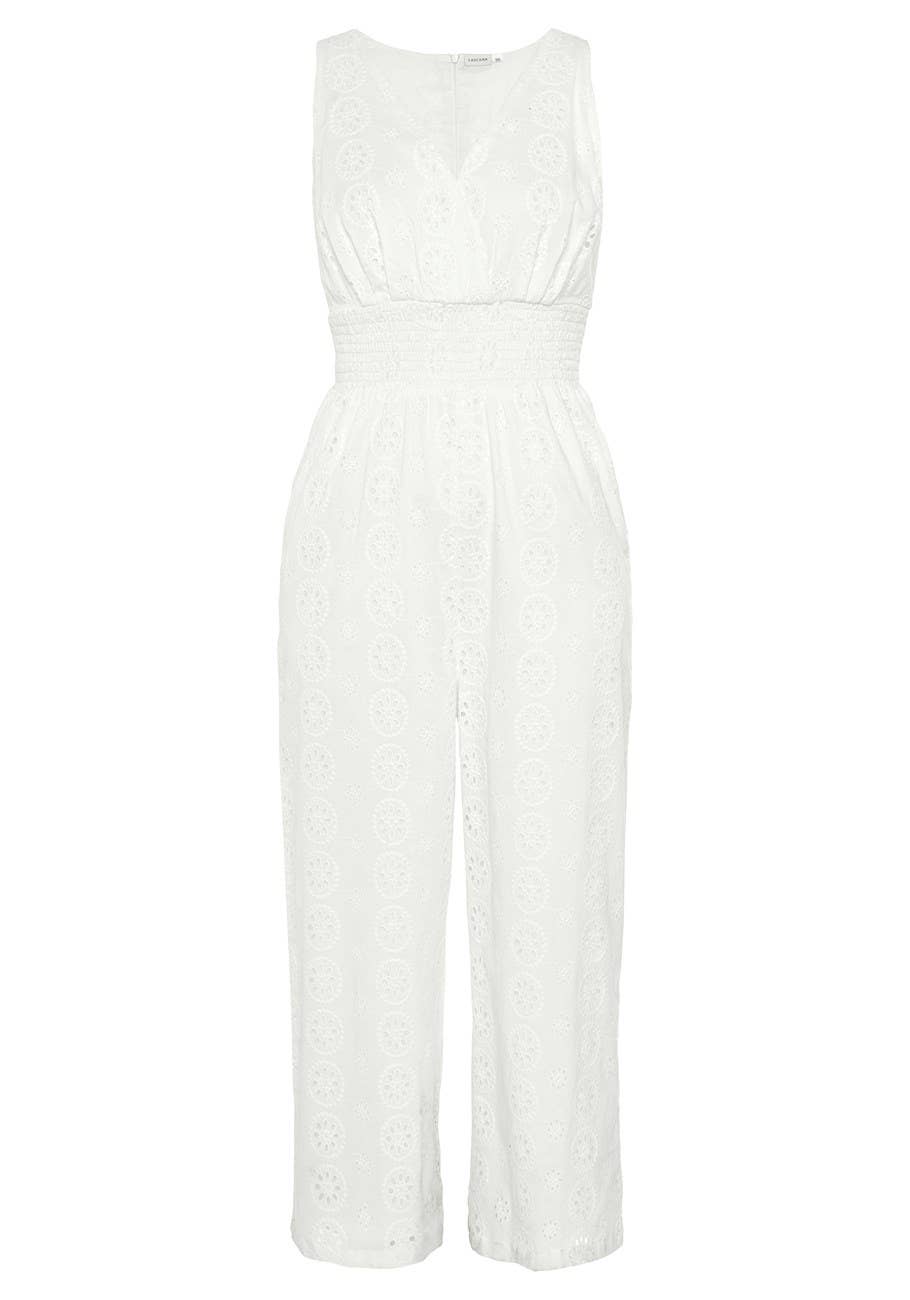 LASCANA Women's Sleeveless Eyelet Jumpsuit: White / 6
