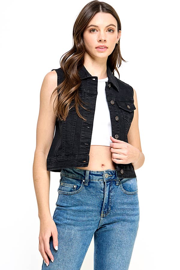 Women's Spandex Denim Vest: MEDIUM / 98% Cotton 2% Spandex / S-M-L-XL(1-2-2-1)6pcs/pack
