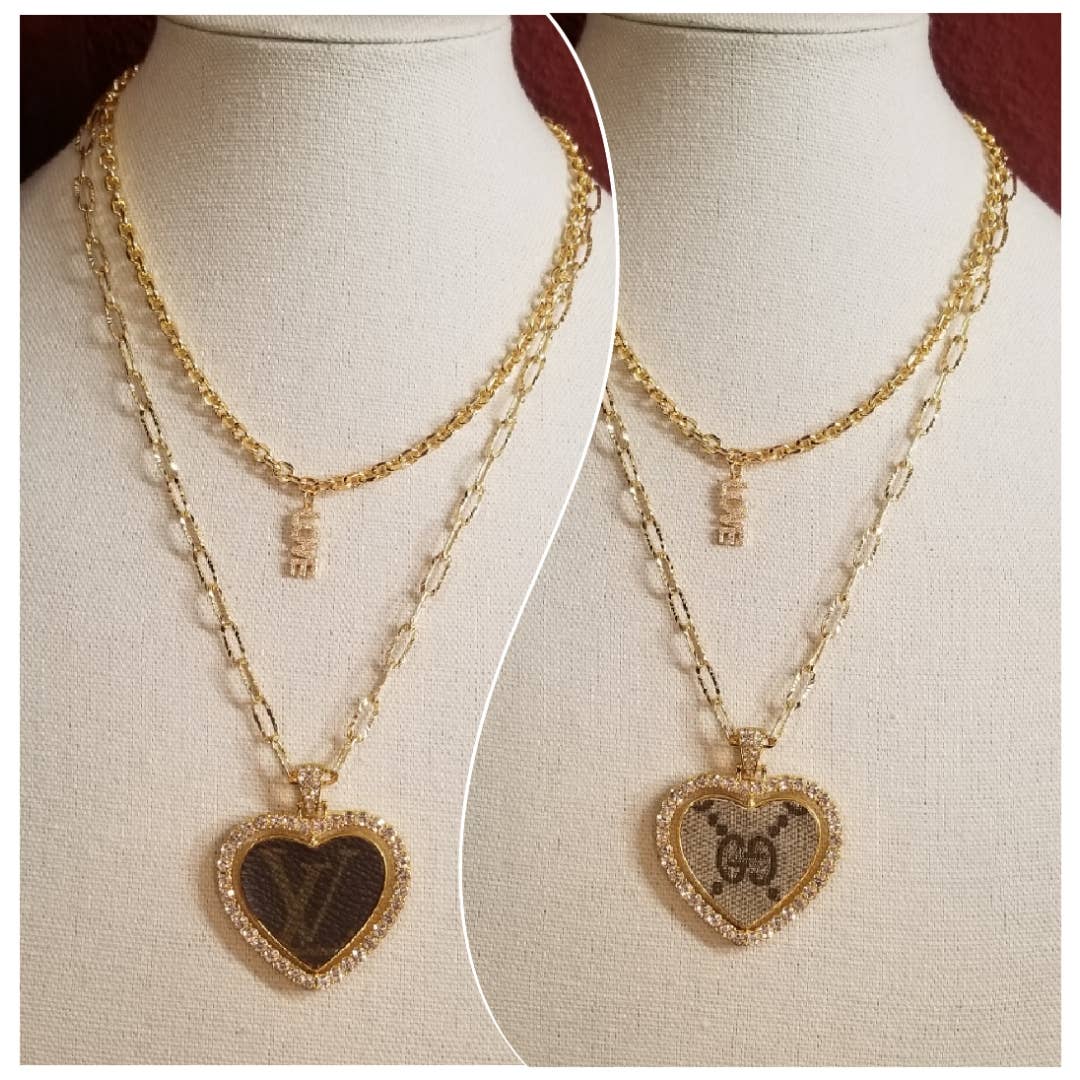 Authentic upcycled double sided heart LV & GG