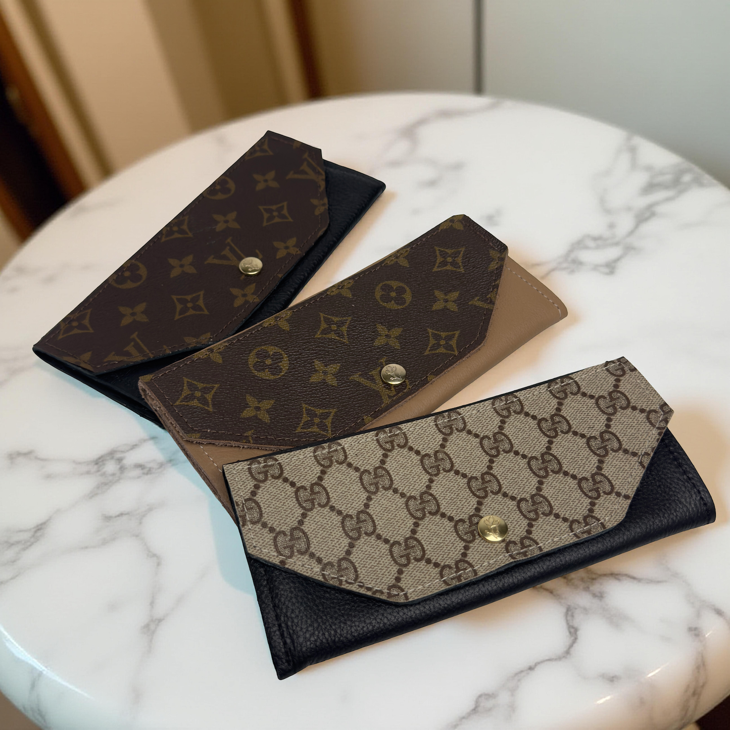 Gia Wallet In Leather | Upcycled Gucci & LV: LV Mocha Mousse