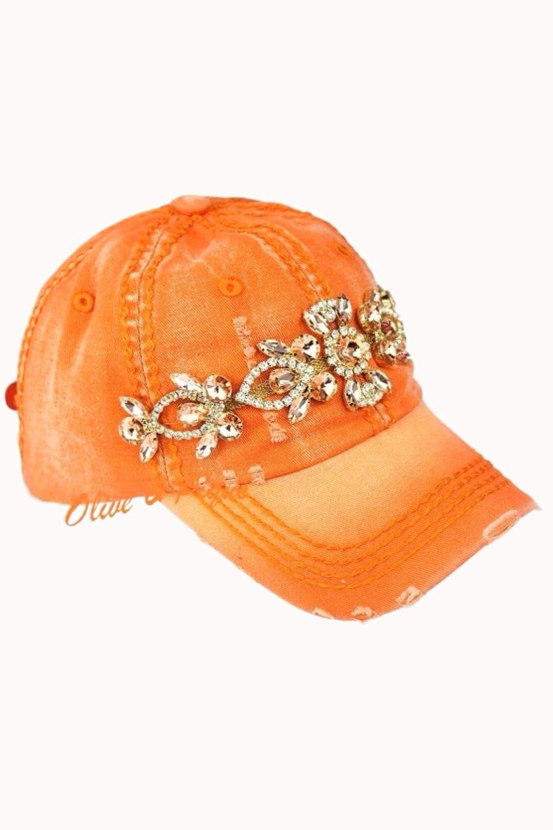 Bejeweled Bling Glitz Distressed Cap, Adjustable: Black