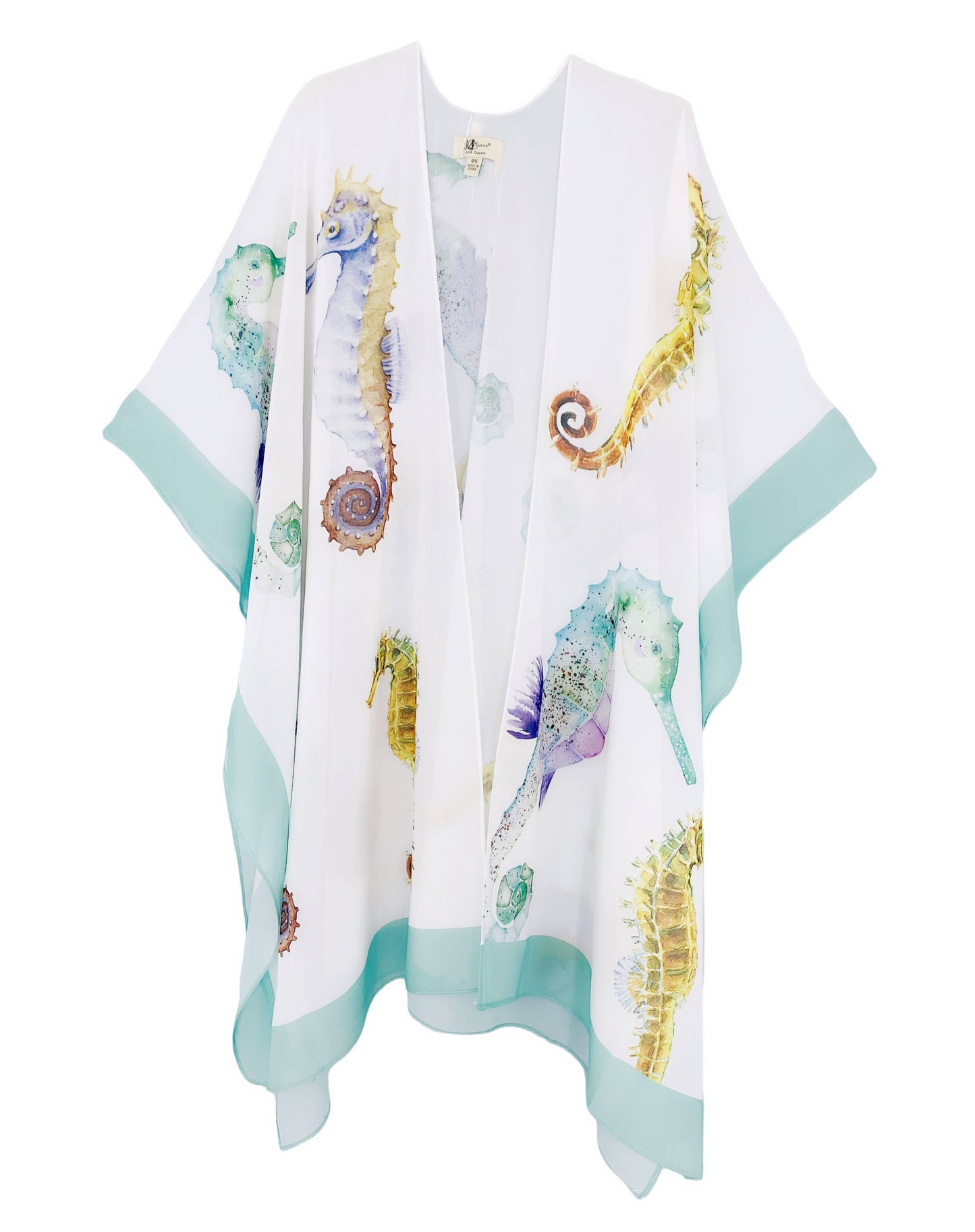 JC071011 White-Aqua Watercolor Seahorse Kimono