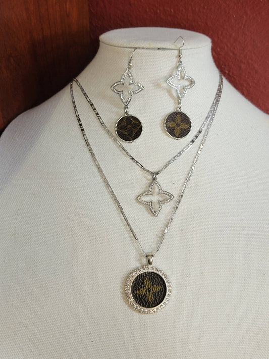 Upcycled LV necklace and earrings set