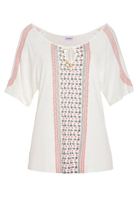 LASCANA Women's Cold Shoulder Print Top: White & Red / 0/2