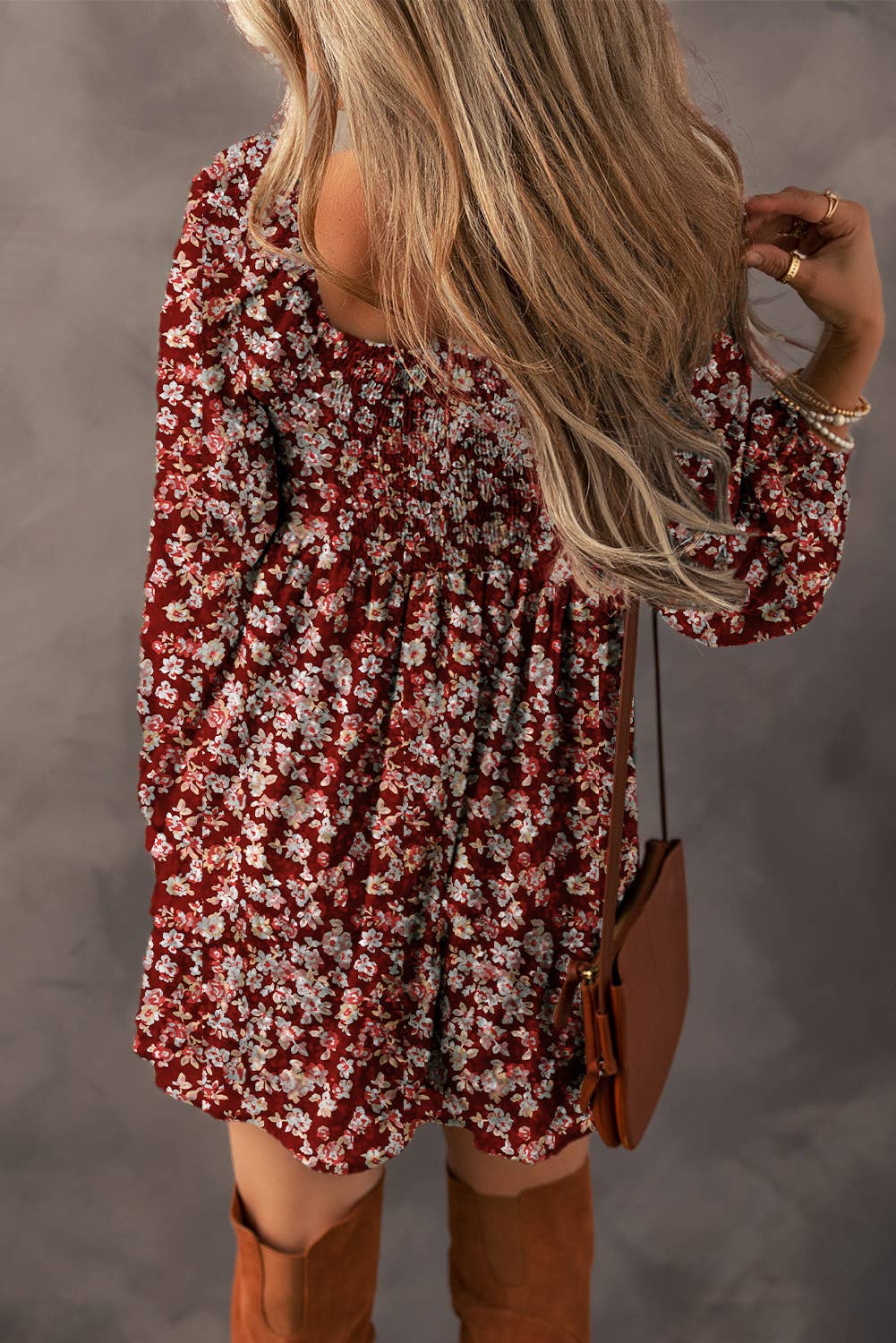 LDC Drawstring Ruched Sweetheart Neck Floral Mini Dress: Red / Missy / L