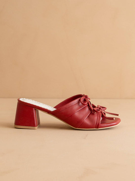 The Emerald | Red Double Bow Peep Hole Sandal: RED / 6