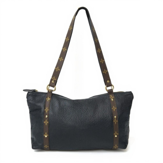 Stephanie Shoulder Bag In Black Leather | Upcycled LV