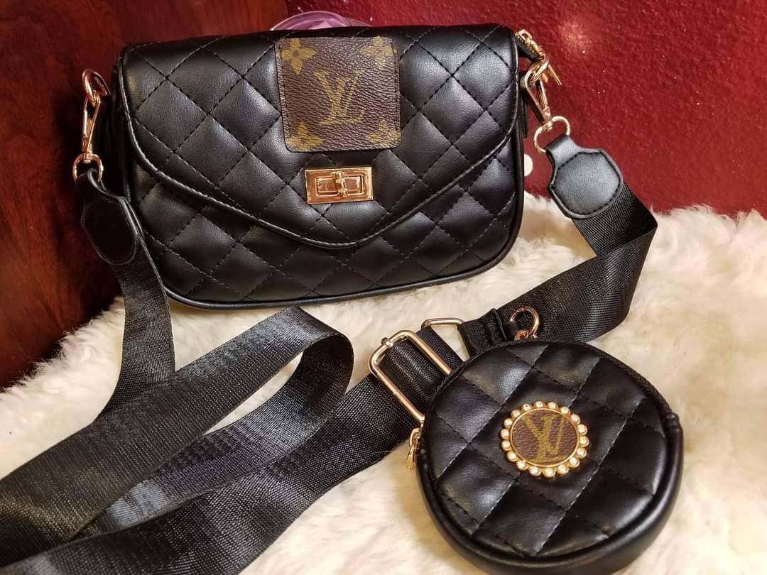Upcycled LV crossbody bag w 2 straps & coinpurse